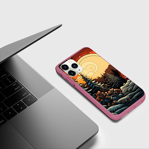 Чехол iPhone 11 Pro матовый Волшебная роспись / 3D-Малиновый – фото 3