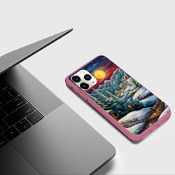Чехол iPhone 11 Pro матовый Загадочный Новый год, цвет: 3D-малиновый — фото 2