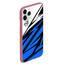 Чехол iPhone 11 Pro матовый Volvo - white and blue, цвет: 3D-малиновый — фото 2