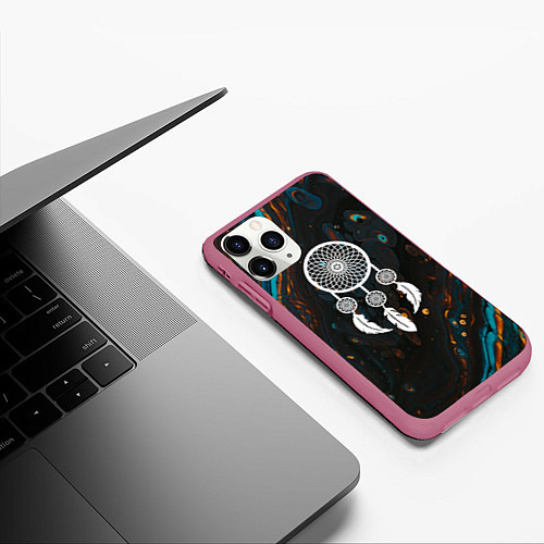 Чехол iPhone 11 Pro матовый Ловец снов и чёрный мыльный пузырь / 3D-Малиновый – фото 3