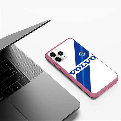 Чехол iPhone 11 Pro матовый Volvo - white and blue / 3D-Малиновый – фото 3