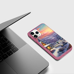 Чехол iPhone 11 Pro матовый Снежный вальс новогодней ночи, цвет: 3D-малиновый — фото 2
