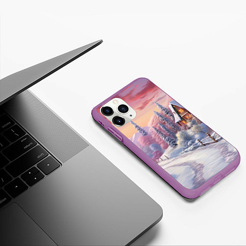 Чехол iPhone 11 Pro матовый Волшебное сияние новогодних огней / 3D-Фиолетовый – фото 3