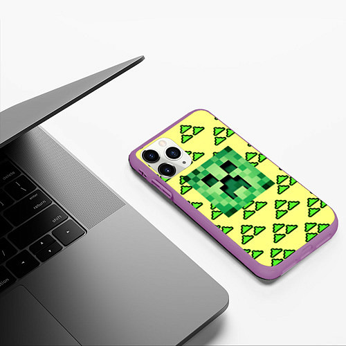 Чехол iPhone 11 Pro матовый Minecraft creeper game / 3D-Фиолетовый – фото 3