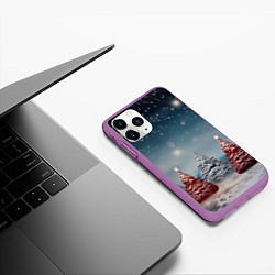 Чехол iPhone 11 Pro матовый Волшебство зимней природы иней на деревьях, цвет: 3D-фиолетовый — фото 2