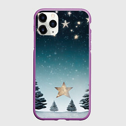 Чехол iPhone 11 Pro матовый Зимний пейзаж с елями и снегом, цвет: 3D-фиолетовый