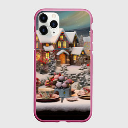 Чехол iPhone 11 Pro матовый Объемные новогодние домики