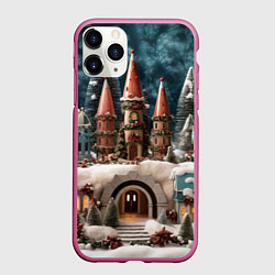 Чехол iPhone 11 Pro матовый Деревенские домики зимой, цвет: 3D-малиновый