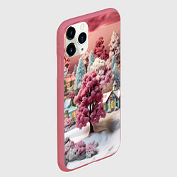 Чехол iPhone 11 Pro матовый Зимний закат новый год, цвет: 3D-малиновый — фото 2