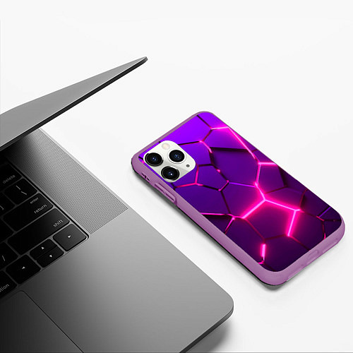 Чехол iPhone 11 Pro матовый Неоновые плиты розовые / 3D-Фиолетовый – фото 3