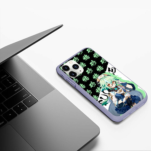 Чехол iPhone 11 Pro матовый Сахароза иероглифы - Геншин Импакт / 3D-Светло-сиреневый – фото 3