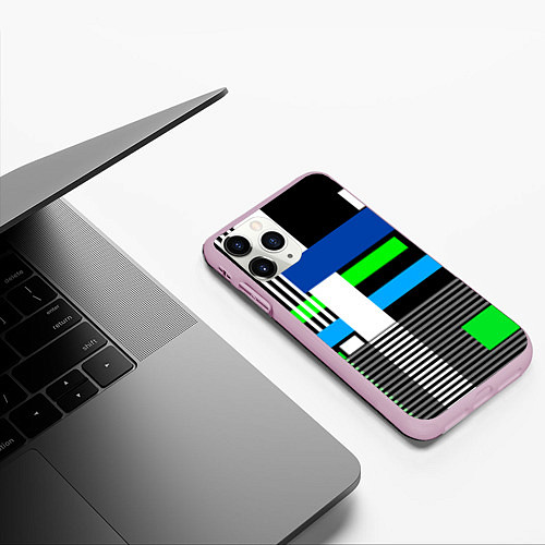 Чехол iPhone 11 Pro матовый Геометрический узор сине -зеленый в стиле пэчворк / 3D-Розовый – фото 3