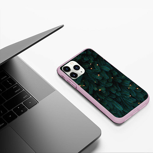 Чехол iPhone 11 Pro матовый Ёлка и гирлянды / 3D-Розовый – фото 3