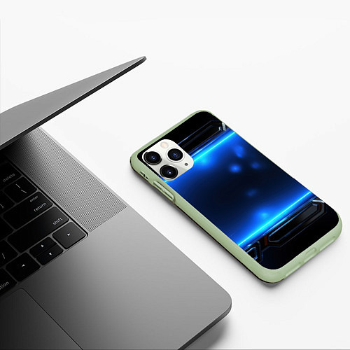 Чехол iPhone 11 Pro матовый Синий неоновый экран / 3D-Салатовый – фото 3
