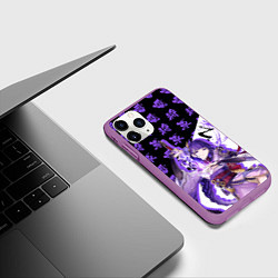 Чехол iPhone 11 Pro матовый Сёгун Райдэн иероглифы - Геншин Импакт, цвет: 3D-фиолетовый — фото 2