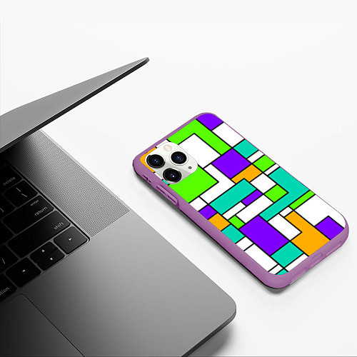 Чехол iPhone 11 Pro матовый Геометрический зелёно-фиолетовый / 3D-Фиолетовый – фото 3
