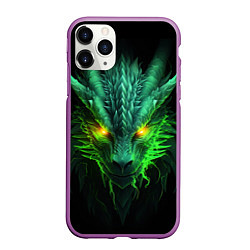 Чехол iPhone 11 Pro матовый Светящийся зеленый дракон 2024, цвет: 3D-фиолетовый