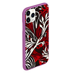 Чехол iPhone 11 Pro матовый Красно белый узор на чёрном фоне, цвет: 3D-фиолетовый — фото 2