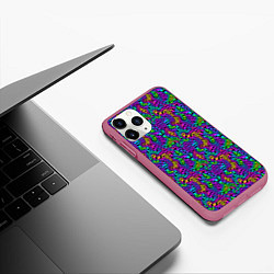 Чехол iPhone 11 Pro матовый Multicolored stripes, цвет: 3D-малиновый — фото 2