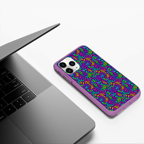 Чехол iPhone 11 Pro матовый Multicolored stripes / 3D-Фиолетовый – фото 3