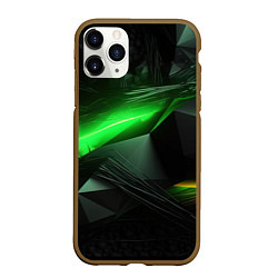 Чехол iPhone 11 Pro матовый Симметрия зеленых линий, цвет: 3D-коричневый