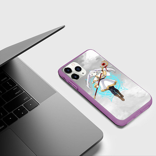 Чехол iPhone 11 Pro матовый Фрирен провожающая в последний путь - чб / 3D-Фиолетовый – фото 3