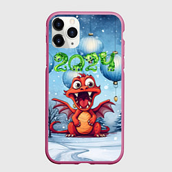 Чехол iPhone 11 Pro матовый Красный дракон 2024, цвет: 3D-малиновый