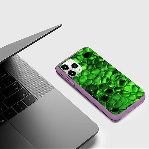 Чехол iPhone 11 Pro матовый Зелёное стекло галькообразное / 3D-Фиолетовый – фото 3
