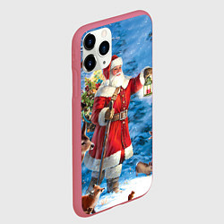 Чехол iPhone 11 Pro матовый Дед Мороз в лесу с животными, цвет: 3D-малиновый — фото 2
