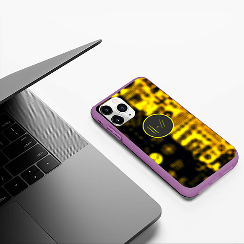 Чехол iPhone 11 Pro матовый Twenty one pilots yellow music / 3D-Фиолетовый – фото 3