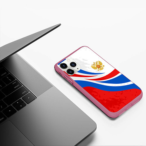 Чехол iPhone 11 Pro матовый Россия - спортивная униформа / 3D-Малиновый – фото 3