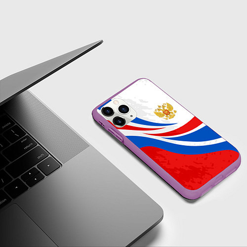 Чехол iPhone 11 Pro матовый Россия - спортивная униформа / 3D-Фиолетовый – фото 3