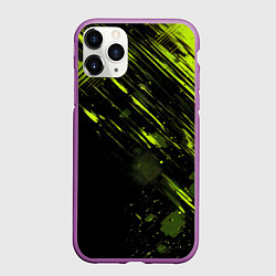 Чехол iPhone 11 Pro матовый Зеленая краска на черном фоне, цвет: 3D-фиолетовый