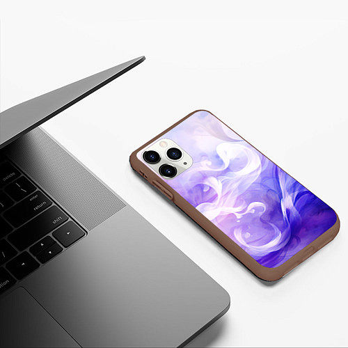 Чехол iPhone 11 Pro матовый Белые узоры на абстрактном фиолетовом фоне / 3D-Коричневый – фото 3