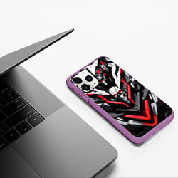Чехол iPhone 11 Pro матовый Красный скелетный киберпанк доспех, цвет: 3D-фиолетовый — фото 2