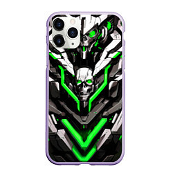 Чехол iPhone 11 Pro матовый Зелёный скелетный киберпанк доспех, цвет: 3D-светло-сиреневый