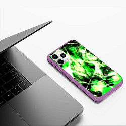 Чехол iPhone 11 Pro матовый Зелёные узоры джунгли, цвет: 3D-фиолетовый — фото 2