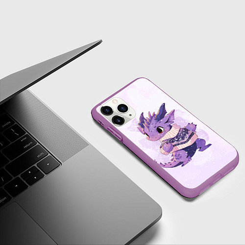 Чехол iPhone 11 Pro матовый Милый фиолетовый дракон / 3D-Фиолетовый – фото 3