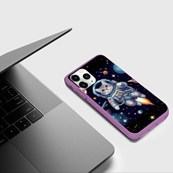 Чехол iPhone 11 Pro матовый Крутой котик в открытом космосе - нейросеть, цвет: 3D-фиолетовый — фото 2