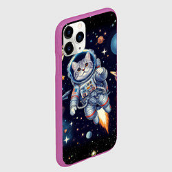 Чехол iPhone 11 Pro матовый Крутой котик в открытом космосе - нейросеть, цвет: 3D-фиолетовый — фото 2