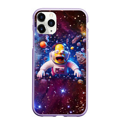 Чехол iPhone 11 Pro матовый Homer Simpson in space - ai art, цвет: 3D-светло-сиреневый