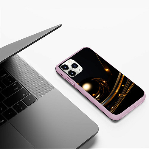 Чехол iPhone 11 Pro матовый Абстракция золотого на черном / 3D-Розовый – фото 3