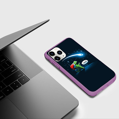Чехол iPhone 11 Pro матовый Новогодний ти рекс / 3D-Фиолетовый – фото 3