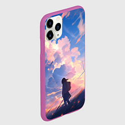 Чехол iPhone 11 Pro матовый Девушка на фоне ветряков, цвет: 3D-фиолетовый — фото 2