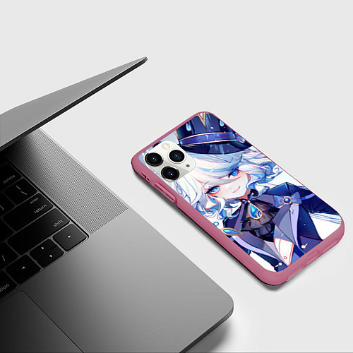 Чехол iPhone 11 Pro матовый Genshin Impact Фурина / 3D-Малиновый – фото 3