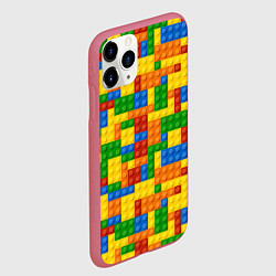 Чехол iPhone 11 Pro матовый Лего - разноцветная стена, цвет: 3D-малиновый — фото 2