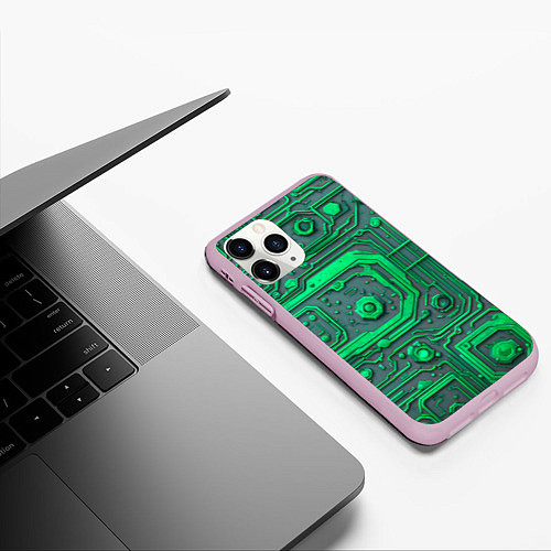 Чехол iPhone 11 Pro матовый Неоновая плата с микросхемами и гайками / 3D-Розовый – фото 3