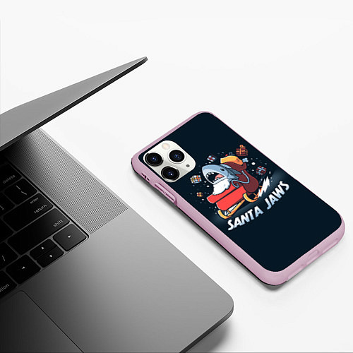 Чехол iPhone 11 Pro матовый Santa Jaws / 3D-Розовый – фото 3