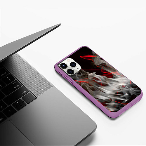 Чехол iPhone 11 Pro матовый Дым и красные узоры / 3D-Фиолетовый – фото 3