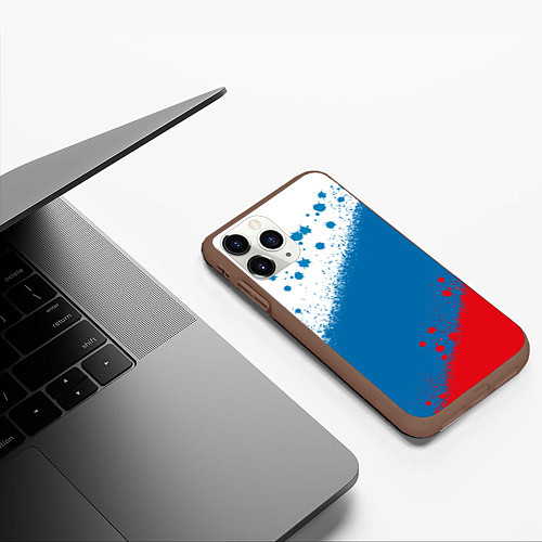 Чехол iPhone 11 Pro матовый Российский триколор / 3D-Коричневый – фото 3